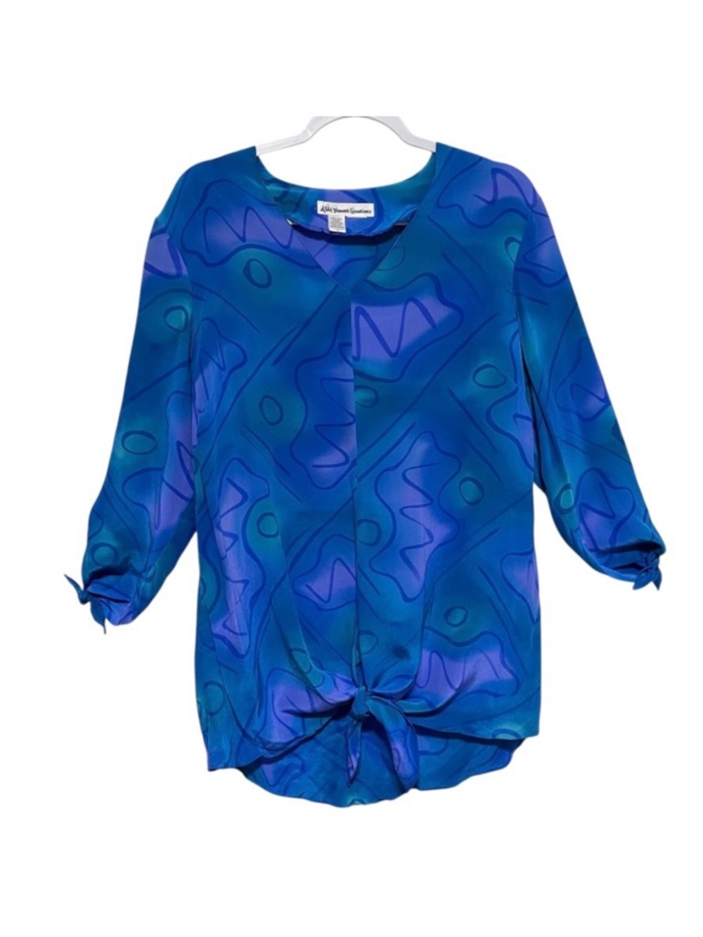 Aliki Yamani Creations 100% Silk Blouse Artsy Abstract Wearable Art Chic Size M